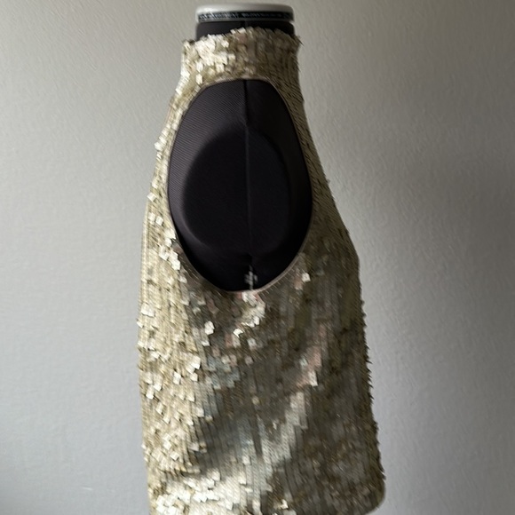 White House Black Market top gold sequined dressy formal size Medium sleeveless - Picture 5 of 9
